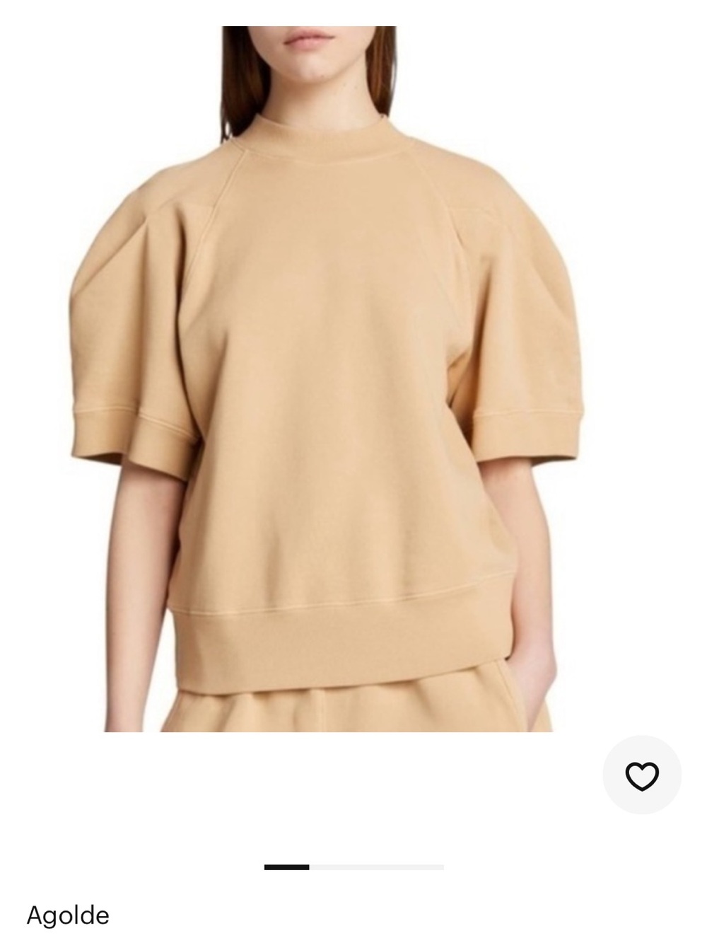 Agolde Short Puff-Sleeve Crew in Beige